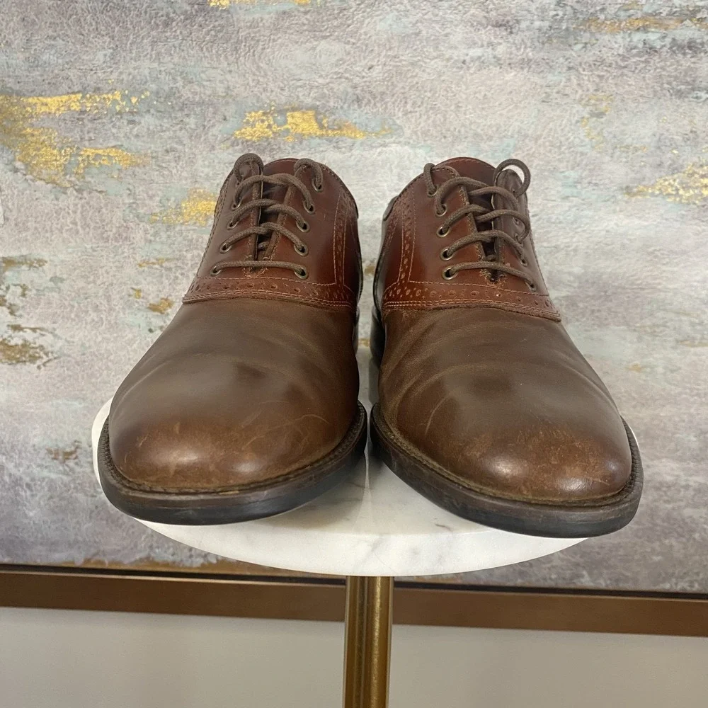 Johnston & Murphy Shoes Mens Size 8.5 B Brown Leather Saddle Brogue Dress Derby